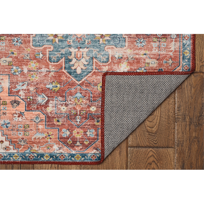 Laysan Home Transitional Washable Polyester 5'x7' Rug in Rust Orange and Ivory