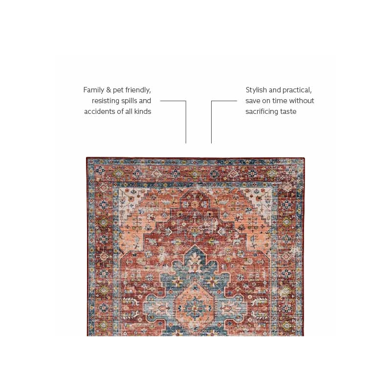 Laysan Home Transitional Washable Polyester 5'x7' Rug in Rust Orange and Ivory