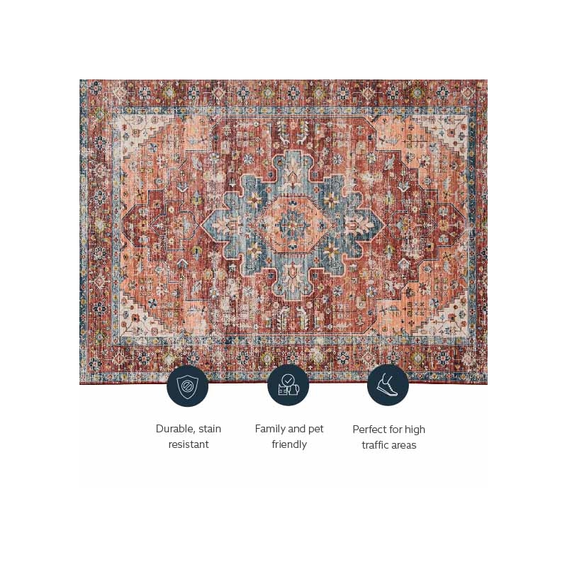Laysan Home Transitional Washable Polyester 5'x7' Rug in Rust Orange and Ivory