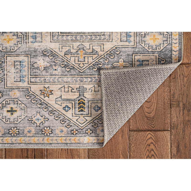 Laysan Home Transitional Washable Polyester 2'x3' Rectangle Rug Gray and Beige