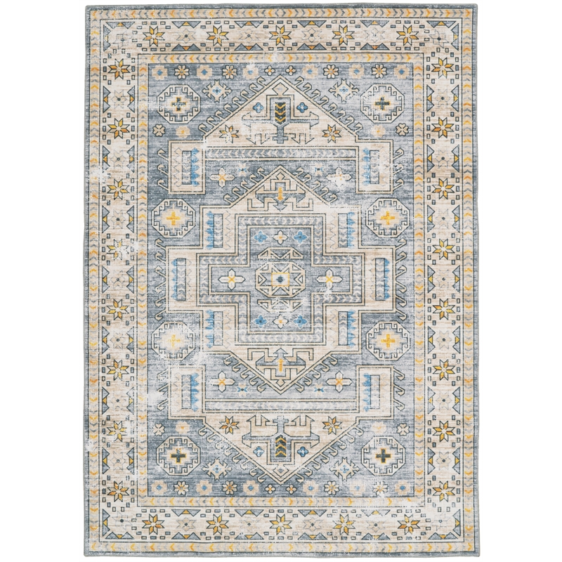 Laysan Home Transitional Washable Polyester 2'x3' Rectangle Rug Gray and Beige