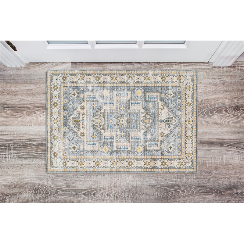 Laysan Home Transitional Washable Polyester 2'x3' Rectangle Rug Gray and Beige