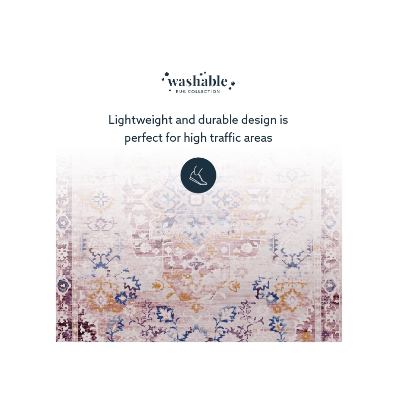 Laysan Home Transitional Washable Polyester 2'x3' Rectangle Rug in Ivory / Gold