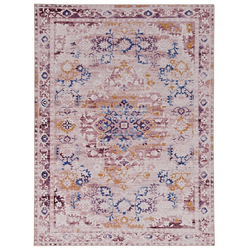 Laysan Home Transitional Washable Polyester 2'x3' Rectangle Rug in Ivory / Gold