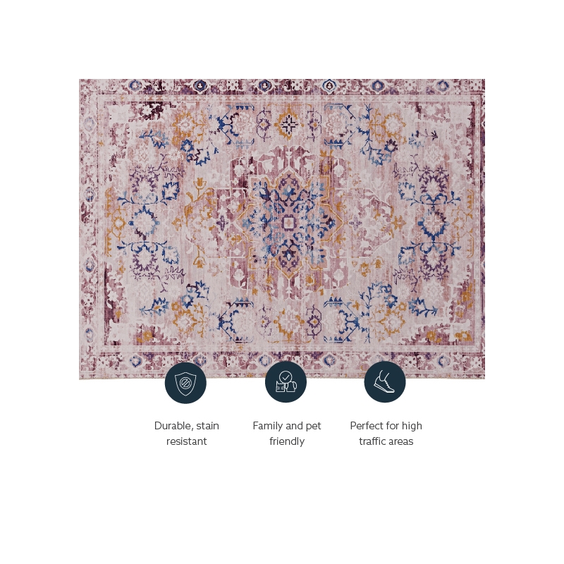 Laysan Home Transitional Washable Polyester 2'x3' Rectangle Rug in Ivory / Gold