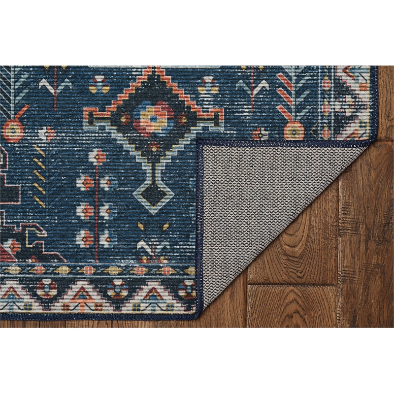Laysan Home Transitional Washable Polyester 2'x3' Rectangle Rug in Navy / Ivory
