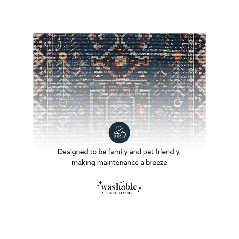 Laysan Home Transitional Washable Polyester 2'x3' Rectangle Rug in Navy / Ivory
