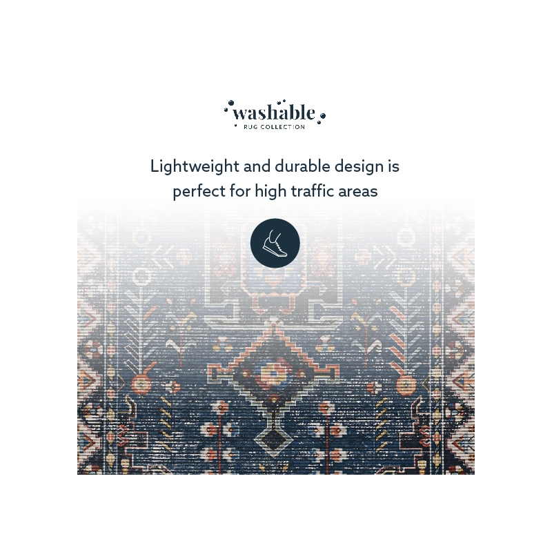 Laysan Home Transitional Washable Polyester 2'x3' Rectangle Rug in Navy / Ivory