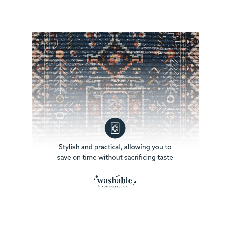 Laysan Home Transitional Washable Polyester 2'x3' Rectangle Rug in Navy / Ivory