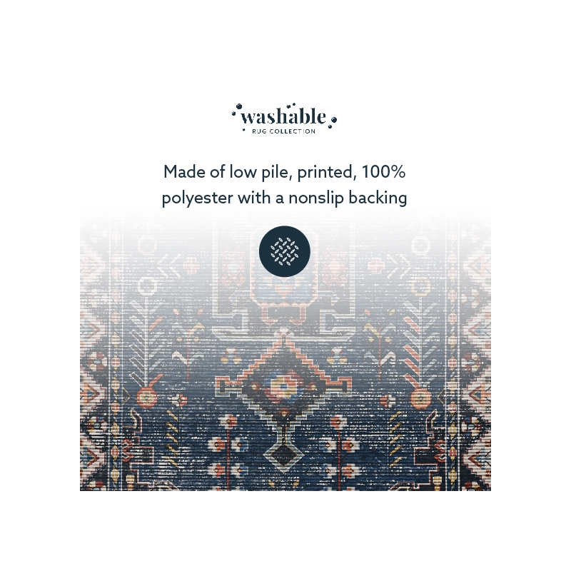 Laysan Home Transitional Washable Polyester 2'x3' Rectangle Rug in Navy / Ivory