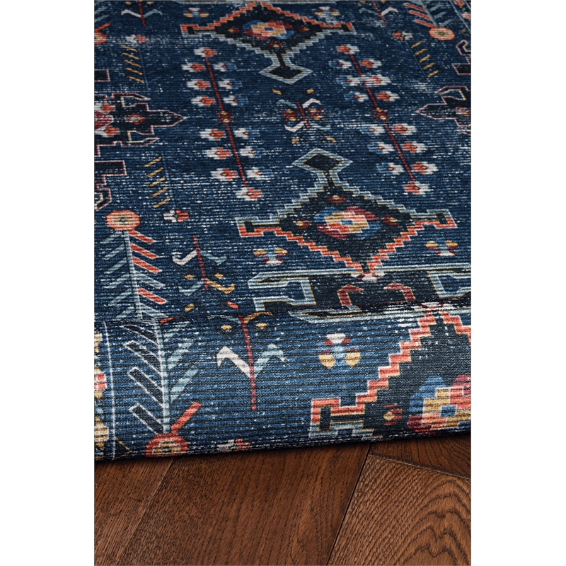 Laysan Home Transitional Washable Polyester 2'x3' Rectangle Rug in Navy / Ivory