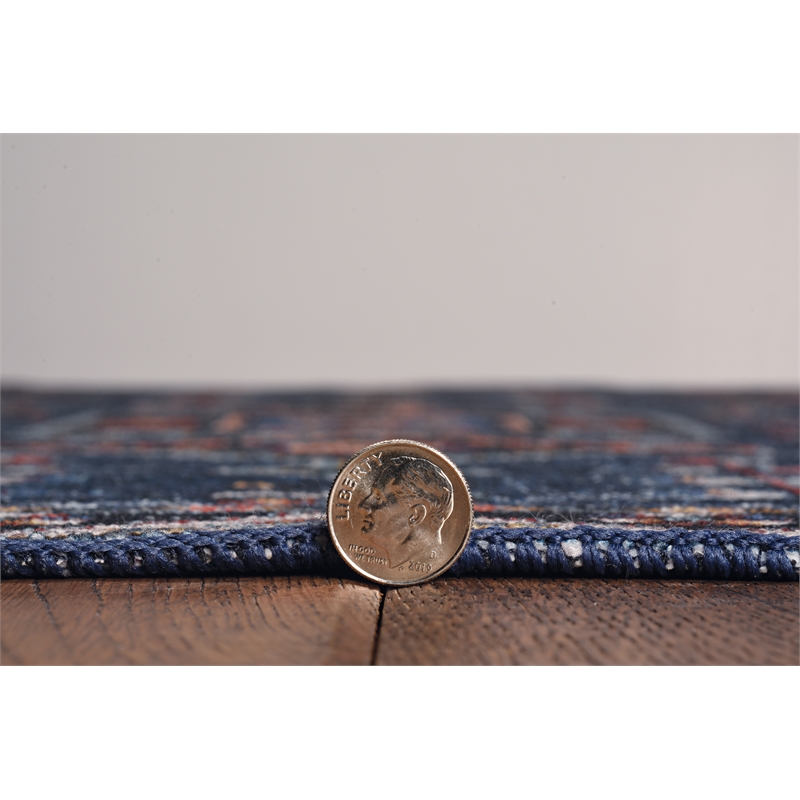 Laysan Home Transitional Washable Polyester 2'x3' Rectangle Rug in Navy / Ivory