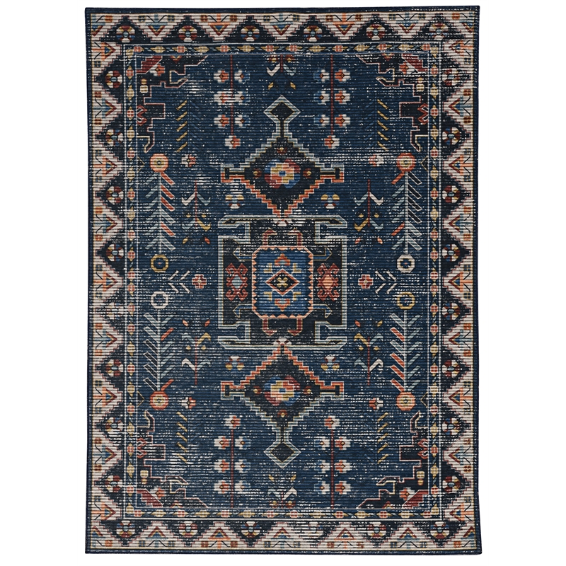 Laysan Home Transitional Washable Polyester 2'x3' Rectangle Rug in Navy / Ivory