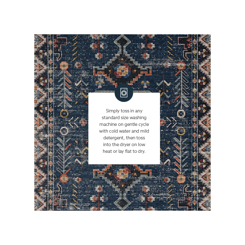 Laysan Home Transitional Washable Polyester 2'x3' Rectangle Rug in Navy / Ivory