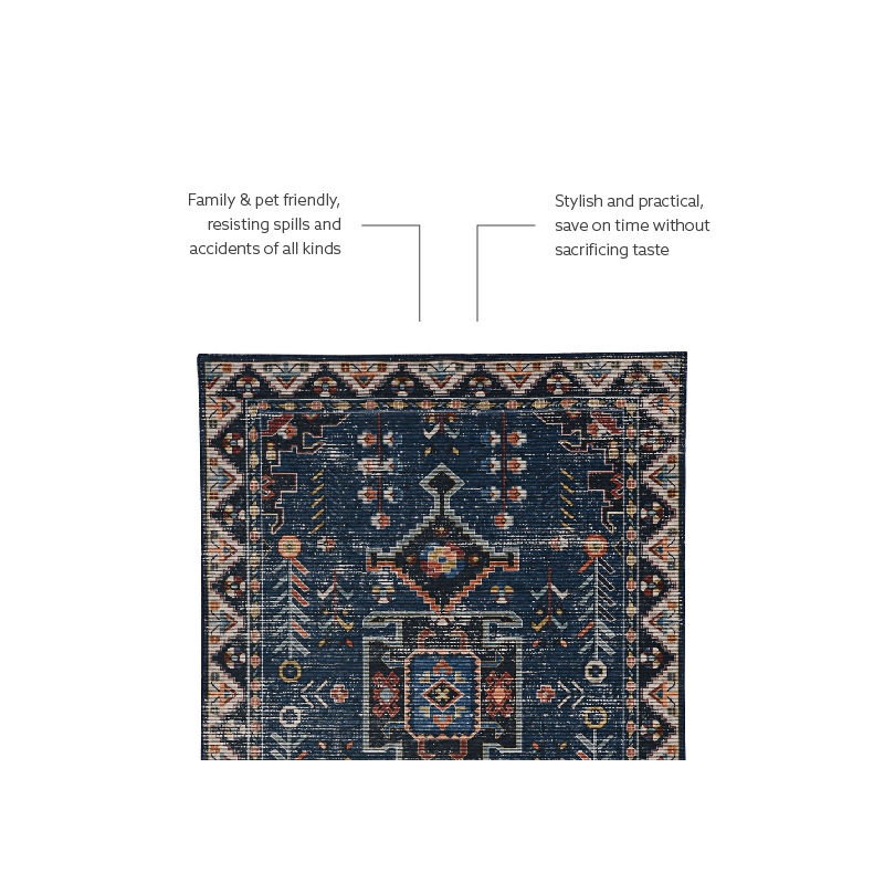 Laysan Home Transitional Washable Polyester 2'x3' Rectangle Rug in Navy / Ivory
