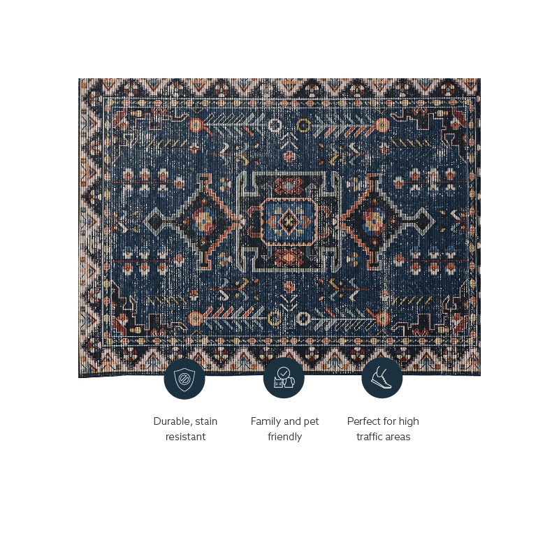 Laysan Home Transitional Washable Polyester 2'x3' Rectangle Rug in Navy / Ivory