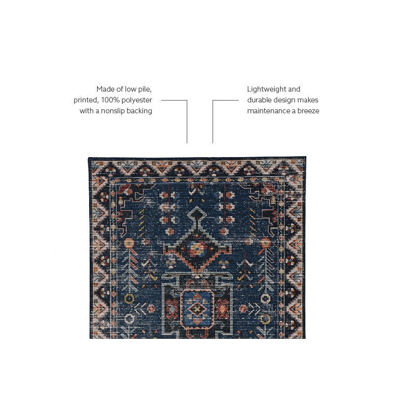 Laysan Home Transitional Washable Polyester 2'x3' Rectangle Rug in Navy / Ivory