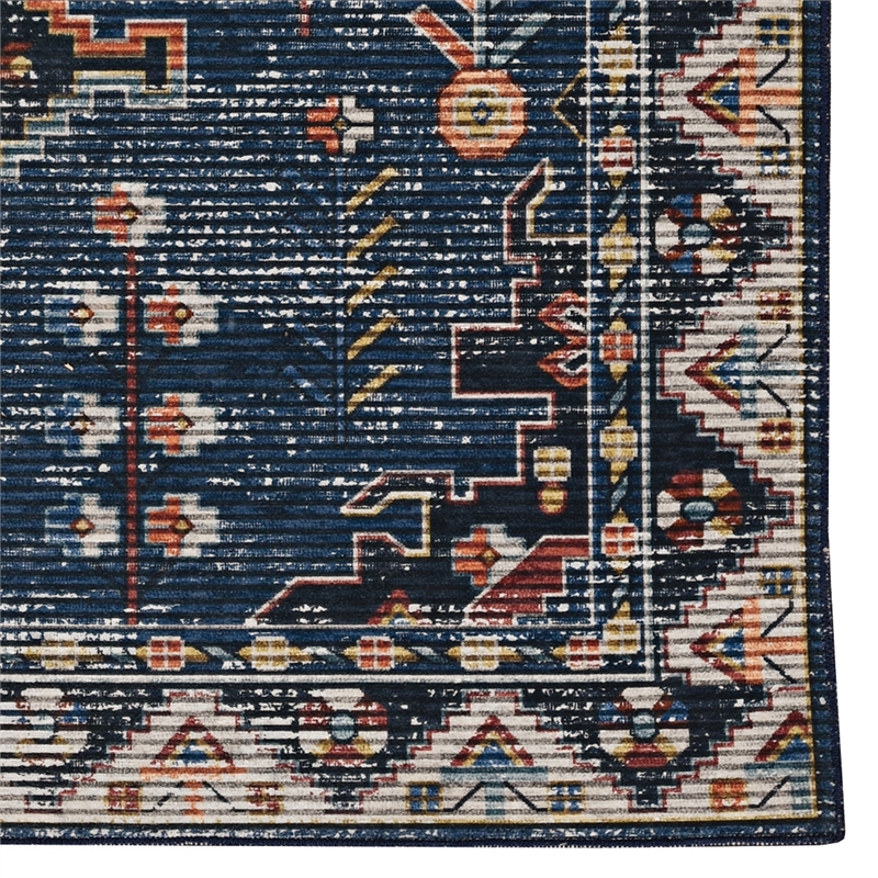 Laysan Home Transitional Washable Polyester 2'x3' Rectangle Rug in Navy / Ivory