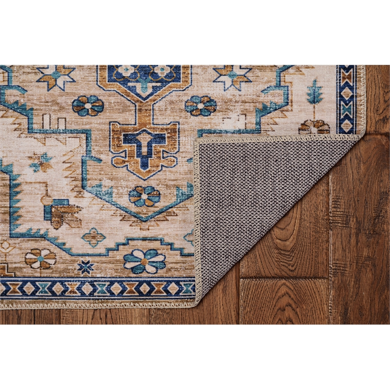 Laysan Home Transitional Washable Polyester 2'x3' Rectangle Rug in Ivory / Gold