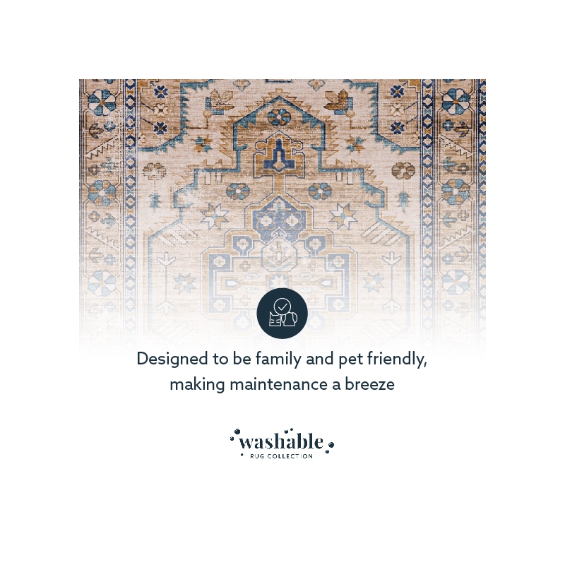 Laysan Home Transitional Washable Polyester 2'x3' Rectangle Rug in Ivory / Gold