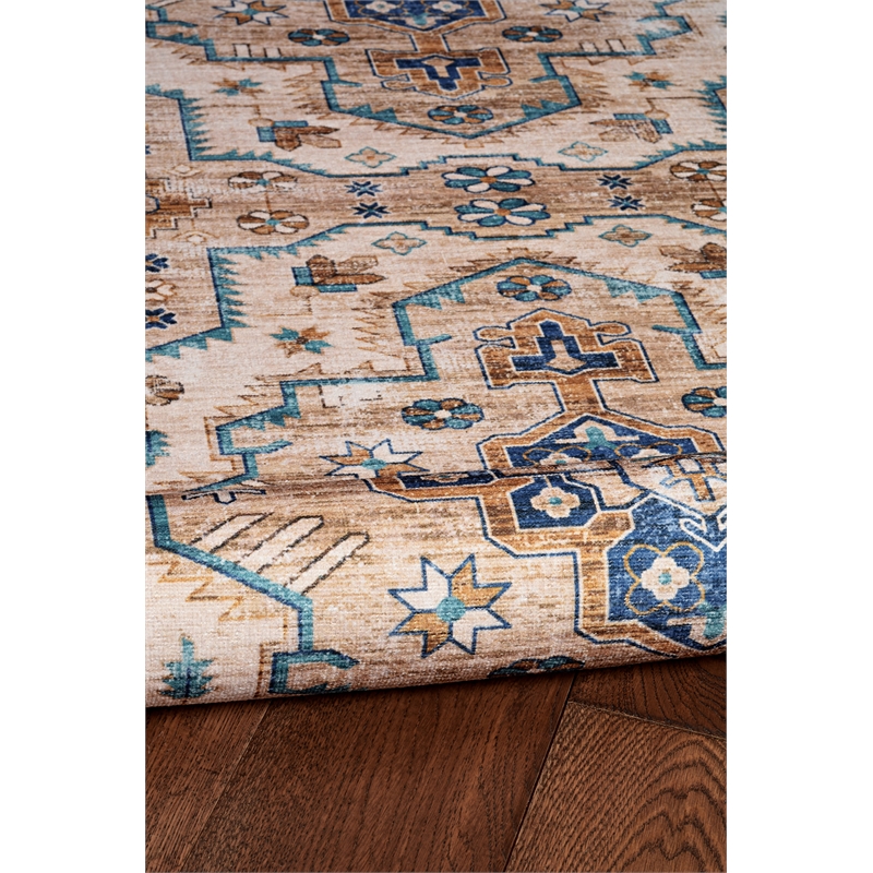 Laysan Home Transitional Washable Polyester 2'x3' Rectangle Rug in Ivory / Gold