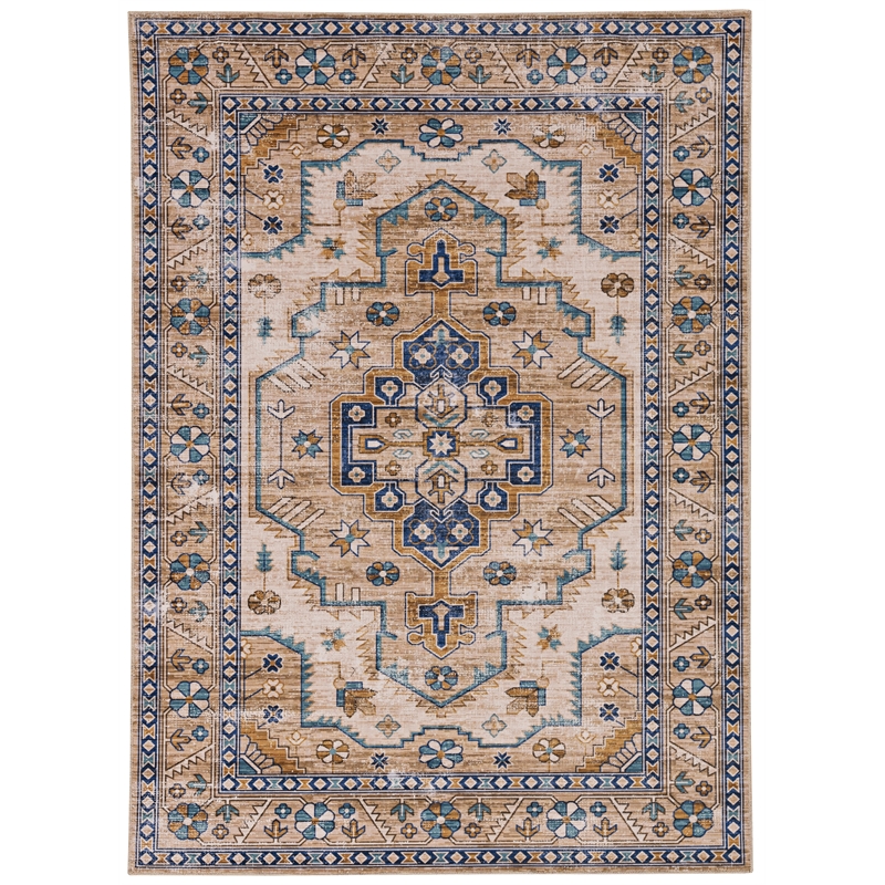 Laysan Home Transitional Washable Polyester 2'x3' Rectangle Rug in Ivory / Gold