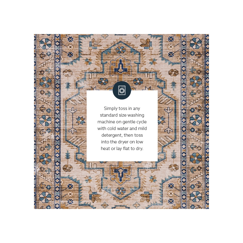 Laysan Home Transitional Washable Polyester 2'x3' Rectangle Rug in Ivory / Gold
