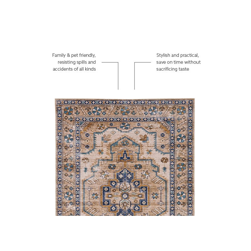 Laysan Home Transitional Washable Polyester 2'x3' Rectangle Rug in Ivory / Gold