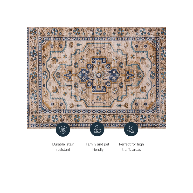 Laysan Home Transitional Washable Polyester 2'x3' Rectangle Rug in Ivory / Gold