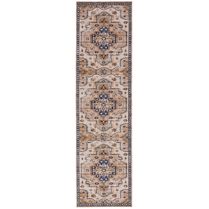 Laysan Home Transitional Washable Polyester 2'x8' Rectangle Rug in Ivory / Gold