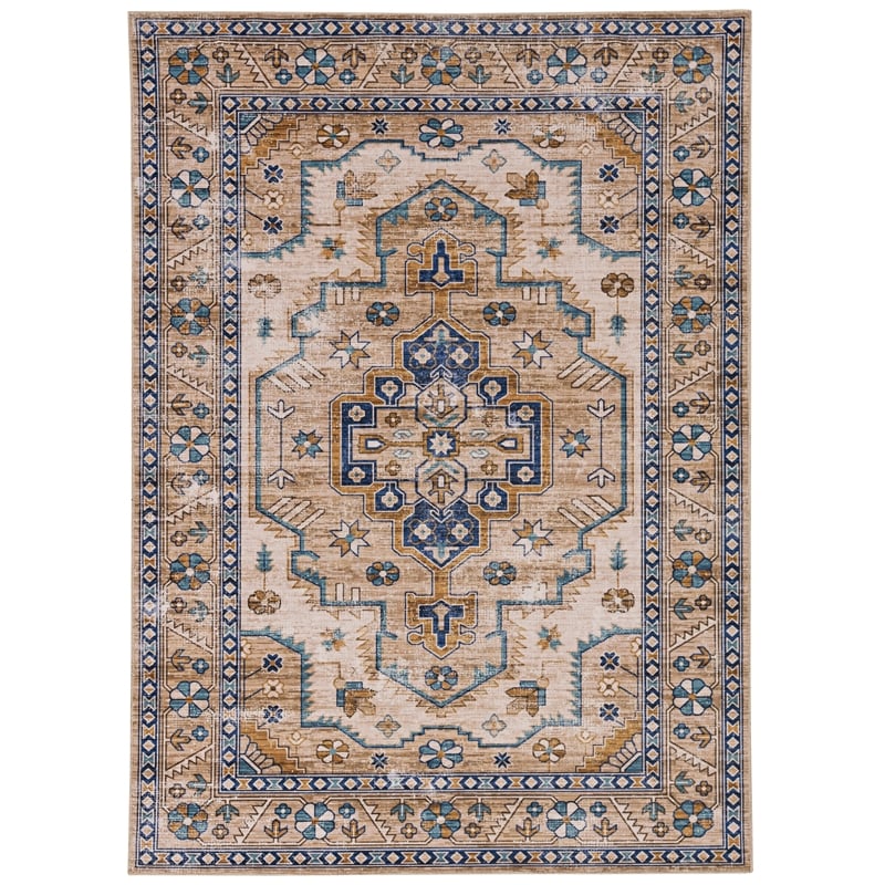 Laysan Home Transitional Washable Polyester 5'x7' Rectangle Rug in Ivory / Gold