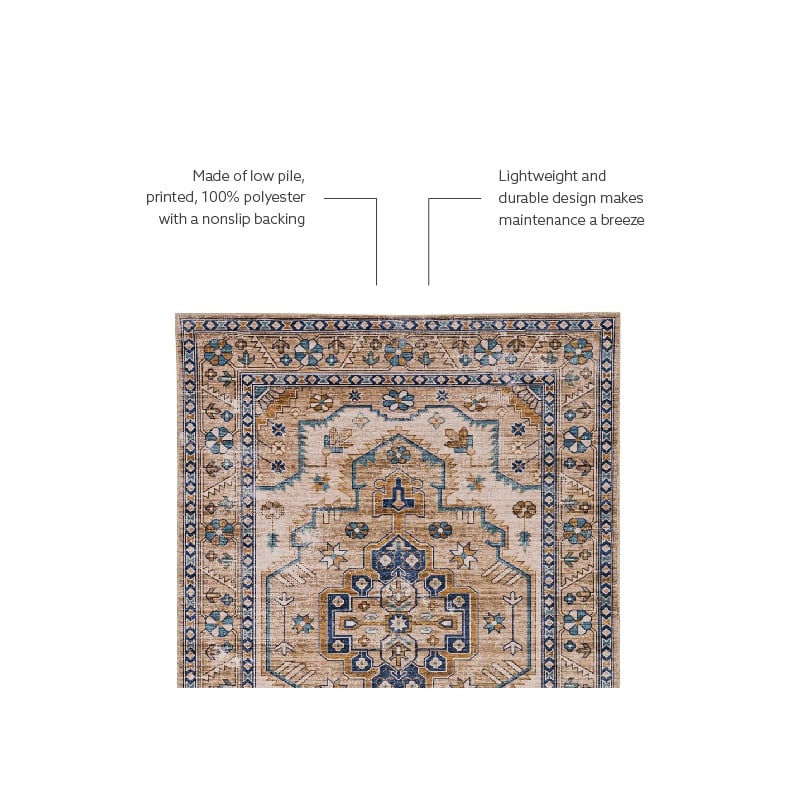 Laysan Home Transitional Washable Polyester 5'x7' Rectangle Rug in Ivory / Gold