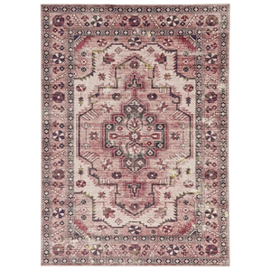 laysan home transitional washable polyester 3'x5' rectangle rug in ivory / pink