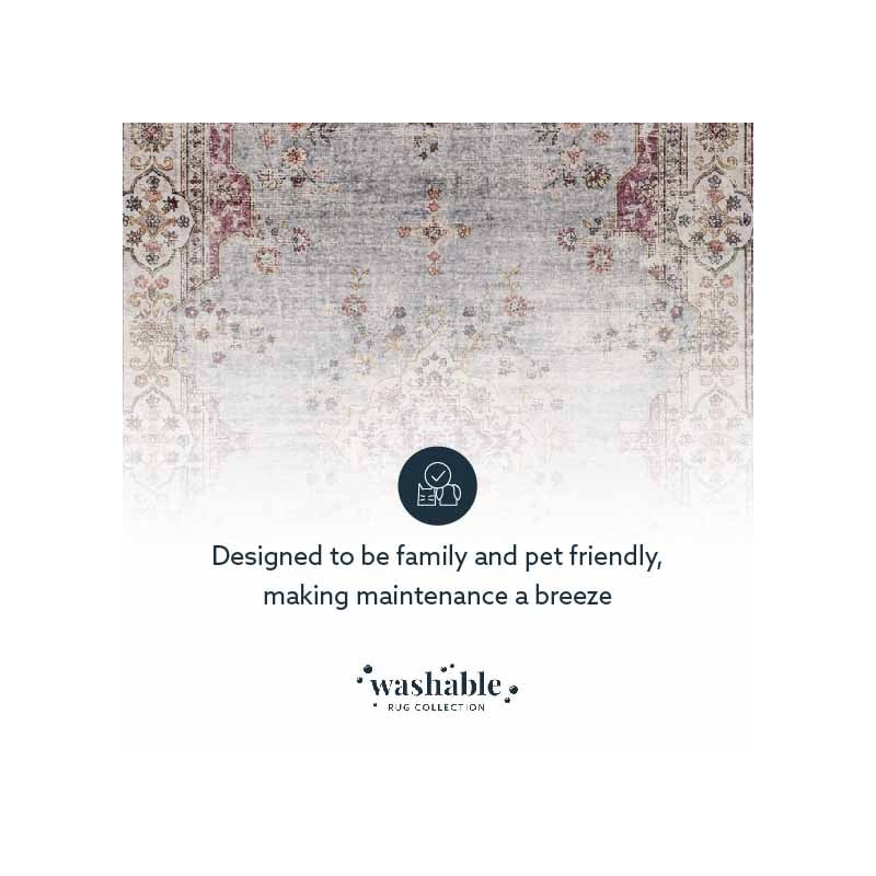 Laysan Home Transitional Washable Polyester 2'x8' Rectangle Rug in Blue / Ivory