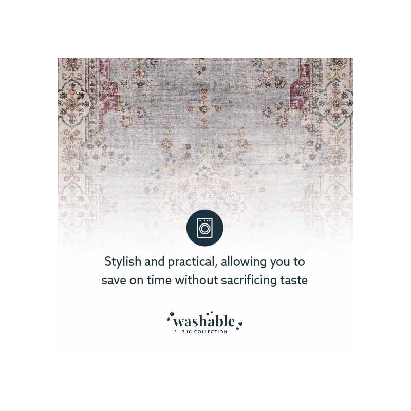 Laysan Home Transitional Washable Polyester 2'x8' Rectangle Rug in Blue / Ivory
