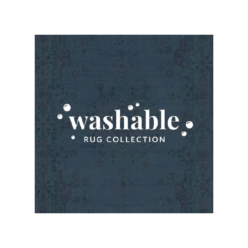 Laysan Home Transitional Washable Polyester 2'x8' Rectangle Rug in Blue / Ivory