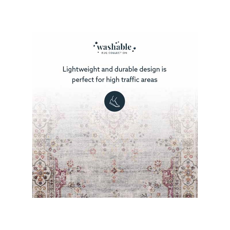 Laysan Home Transitional Washable Polyester 5'x7' Rectangle Rug in Blue / Ivory