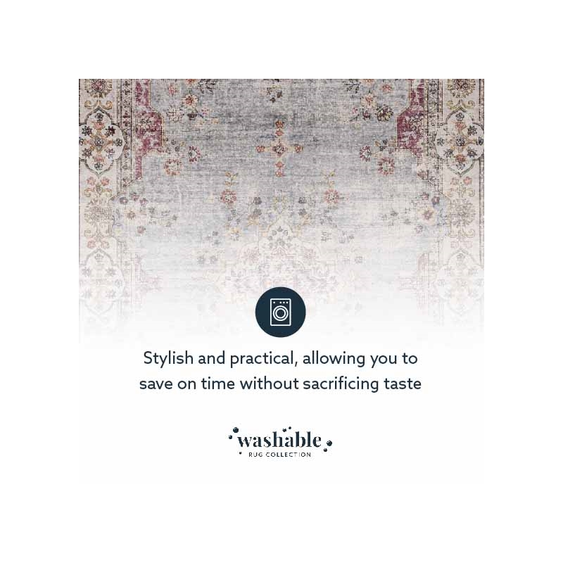 Laysan Home Transitional Washable Polyester 5'x7' Rectangle Rug in Blue / Ivory