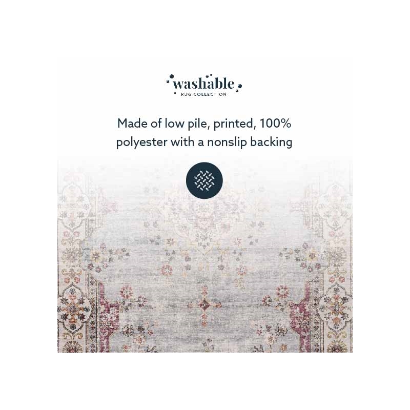 Laysan Home Transitional Washable Polyester 5'x7' Rectangle Rug in Blue / Ivory