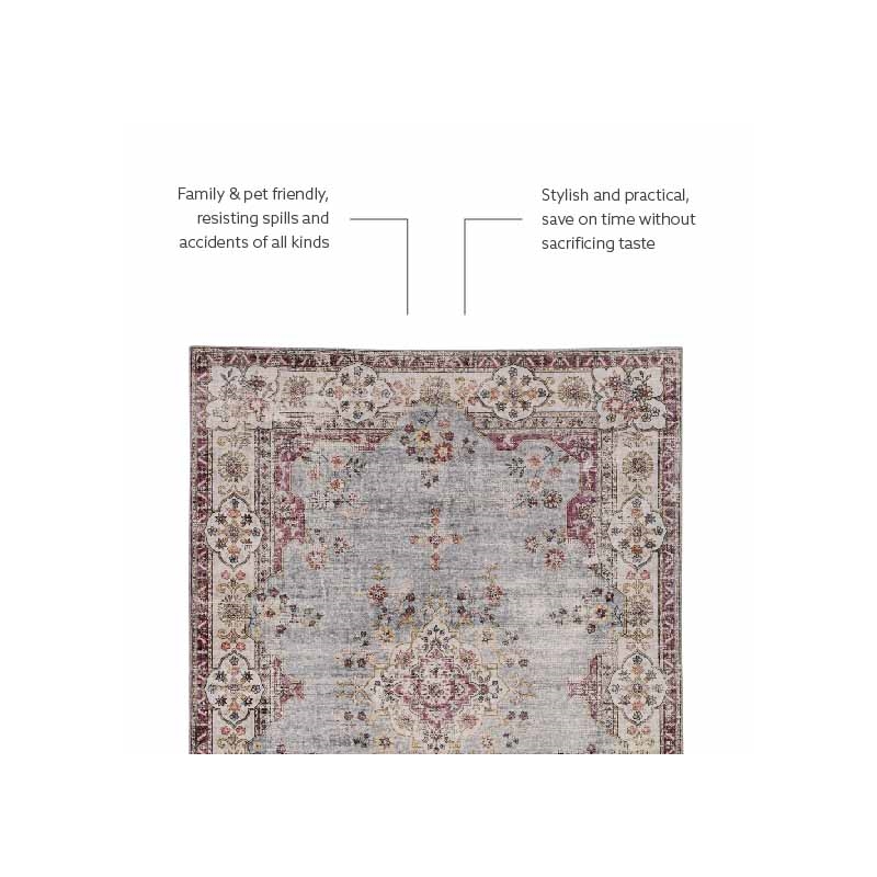 Laysan Home Transitional Washable Polyester 5'x7' Rectangle Rug in Blue / Ivory