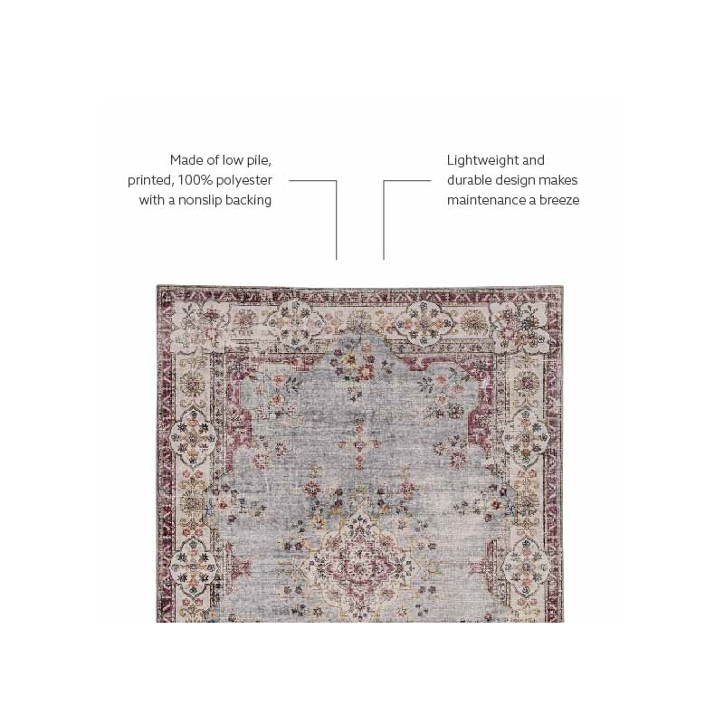 Laysan Home Transitional Washable Polyester 5'x7' Rectangle Rug in Blue / Ivory