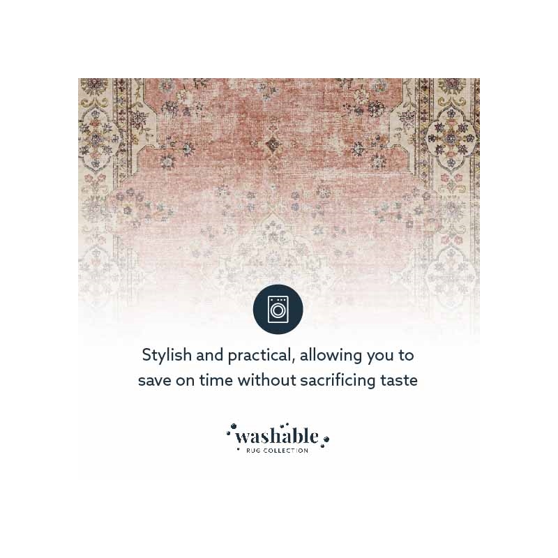 Laysan Home Transitional Washable Polyester 2'x3' Rectangle Rug in Pink / Ivory