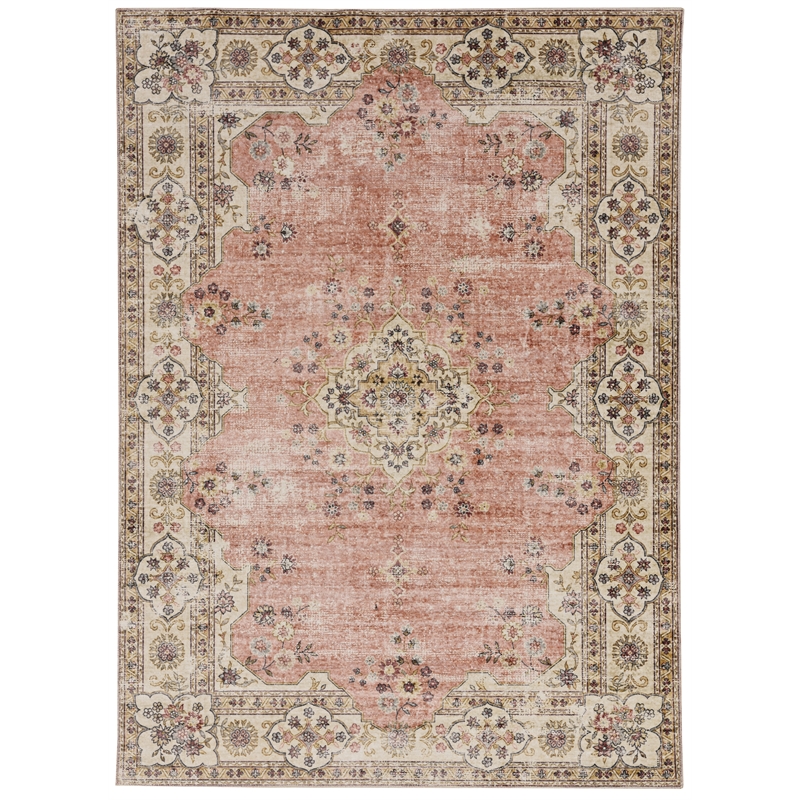 Laysan Home Transitional Washable Polyester 2'x3' Rectangle Rug in Pink / Ivory