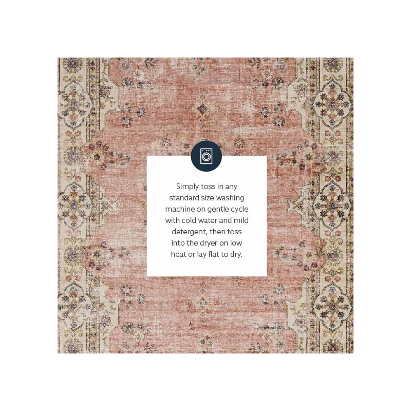 Laysan Home Transitional Washable Polyester 2'x3' Rectangle Rug in Pink / Ivory