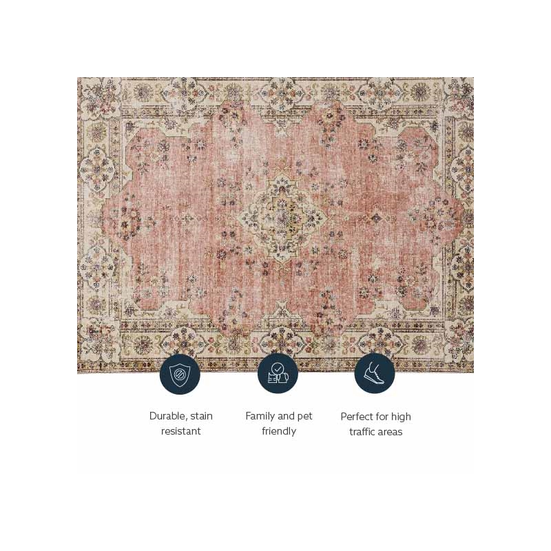 Laysan Home Transitional Washable Polyester 2'x3' Rectangle Rug in Pink / Ivory