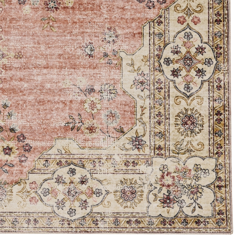 Laysan Home Transitional Washable Polyester 2'x3' Rectangle Rug in Pink / Ivory