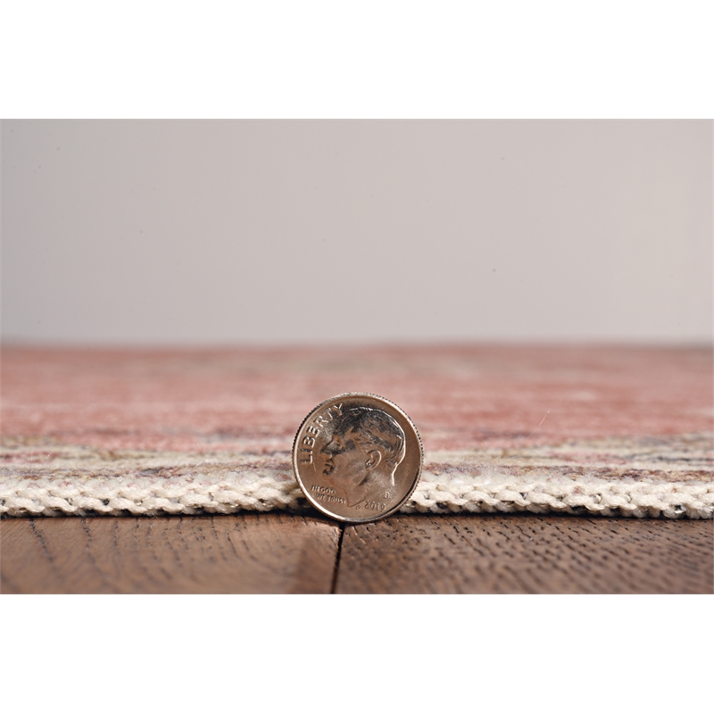 Laysan Home Transitional Washable Polyester 2'x8' Rectangle Rug in Pink / Ivory