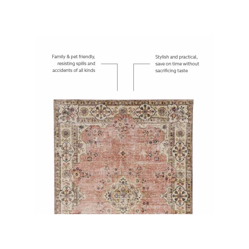 Laysan Home Transitional Washable Polyester 2'x8' Rectangle Rug in Pink / Ivory