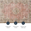 Laysan Home Transitional Washable Polyester 3'x5' Rectangle Rug in Pink / Ivory