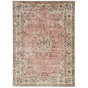 laysan home transitional washable polyester 5'x7' rectangle rug in pink / ivory